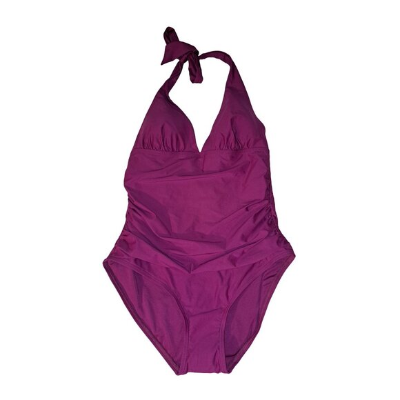 DKNY NWT Halter Mio One Piece Swimsuit Women’s Large Boysenberry - Picture 8 of 10